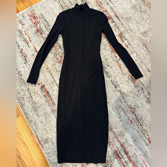 Marine Layer Lexi Ribbed Mockneck Long Sleeve Midi Dress in Black XS - Picture 10 of 11